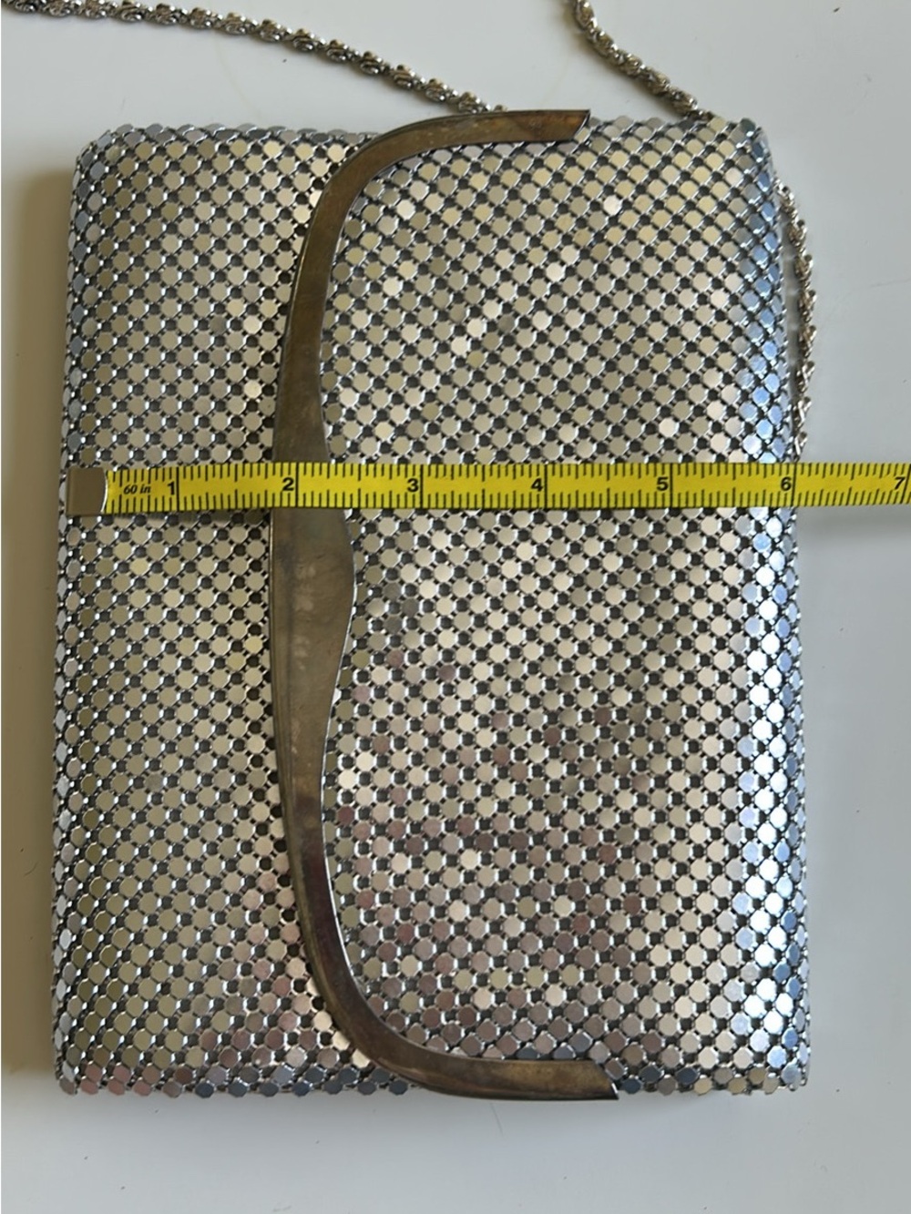 Metallic Silver Mesh Evening Clutch with Chain Strap - Picture 7 of 8